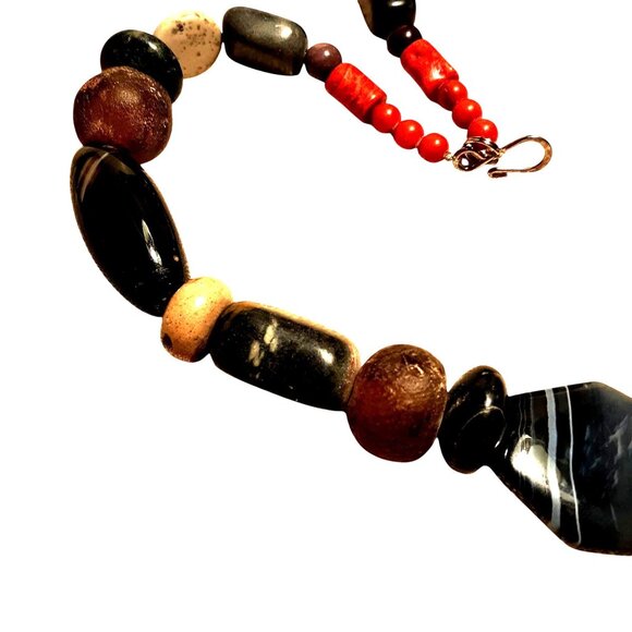 Natural Stone Necklace Agate Jasper Coral 22" - Picture 4 of 7